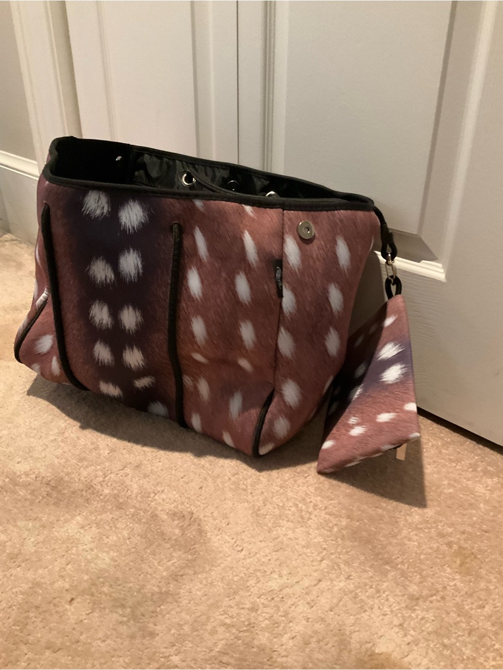 Spotted Brown Faux Fur Tote Bag with Wristlet